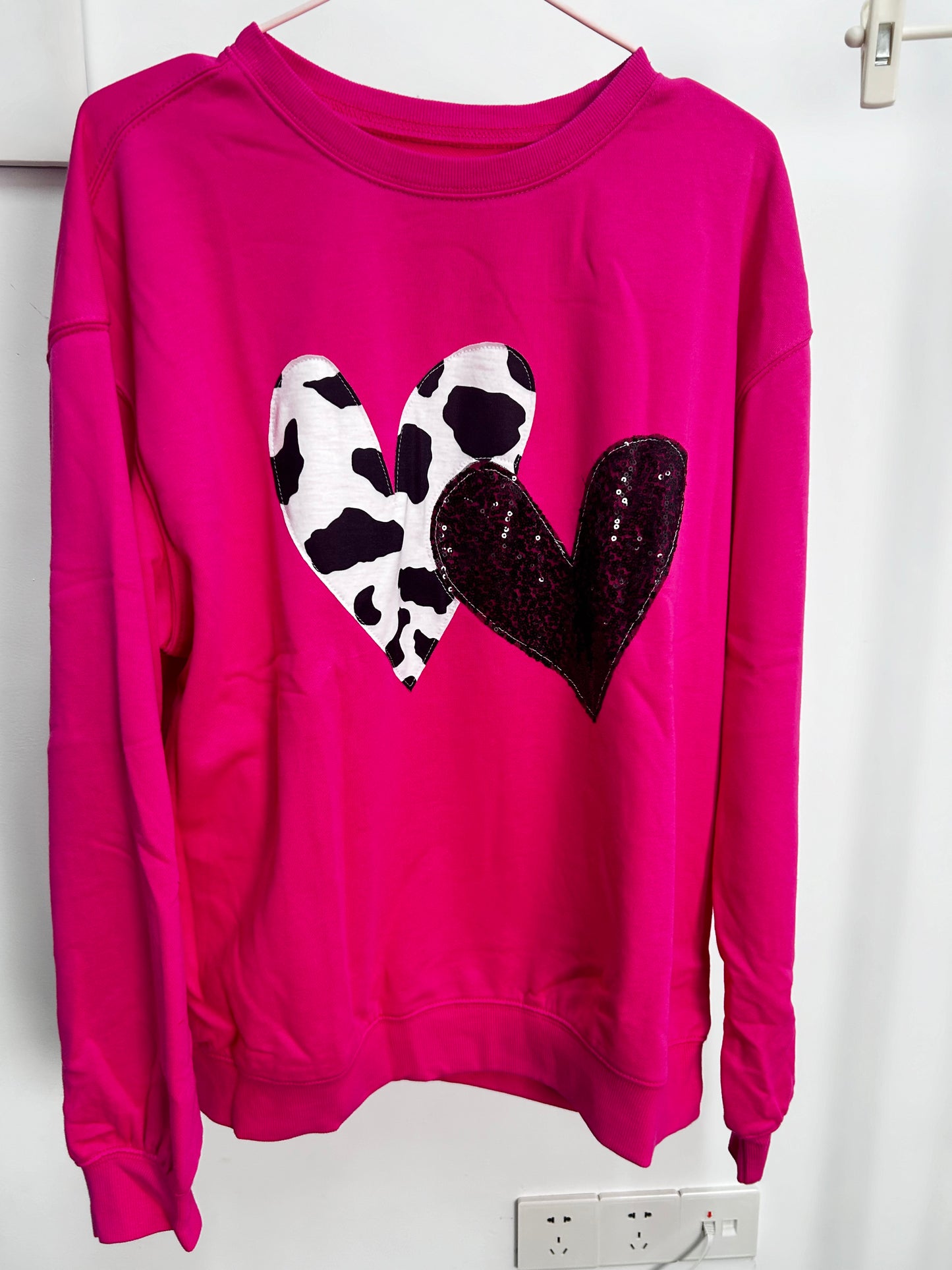 Pink Cow & Sequin Heart Sweatshirt