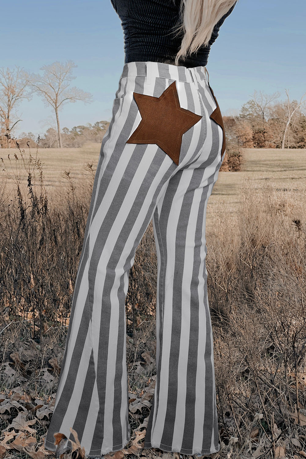 Stripe Star Embellished Flare Jeans