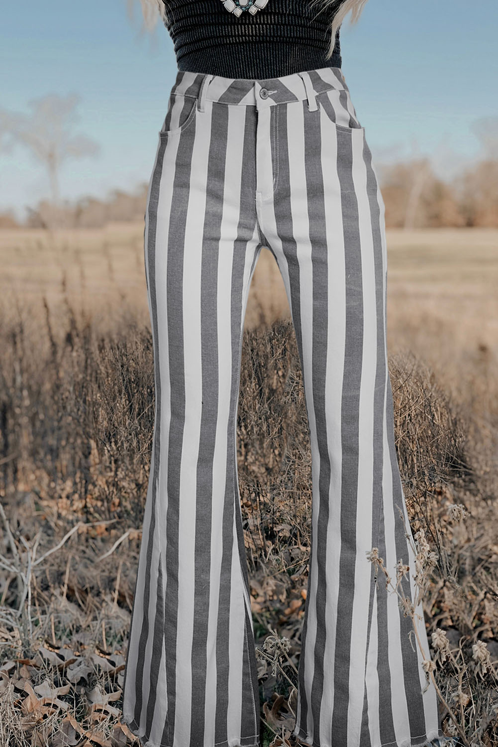 Stripe Star Embellished Flare Jeans