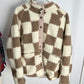 Checked Snap Button Sherpa Jacket