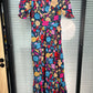 Retro Floral Printed Split Neck Maxi Dress