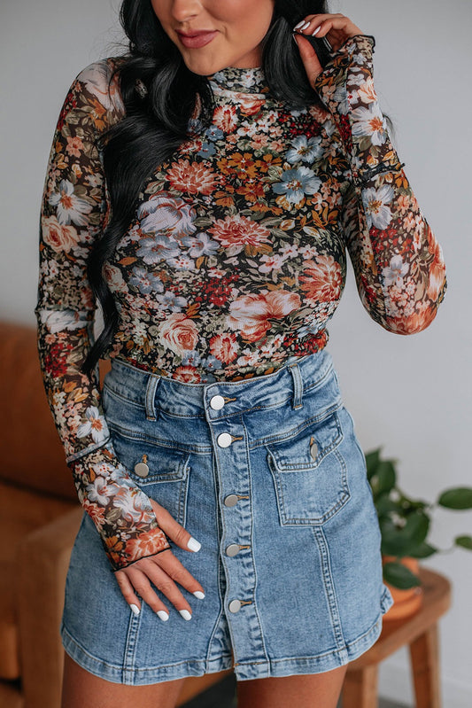 Floral Mock Neck Slim Top