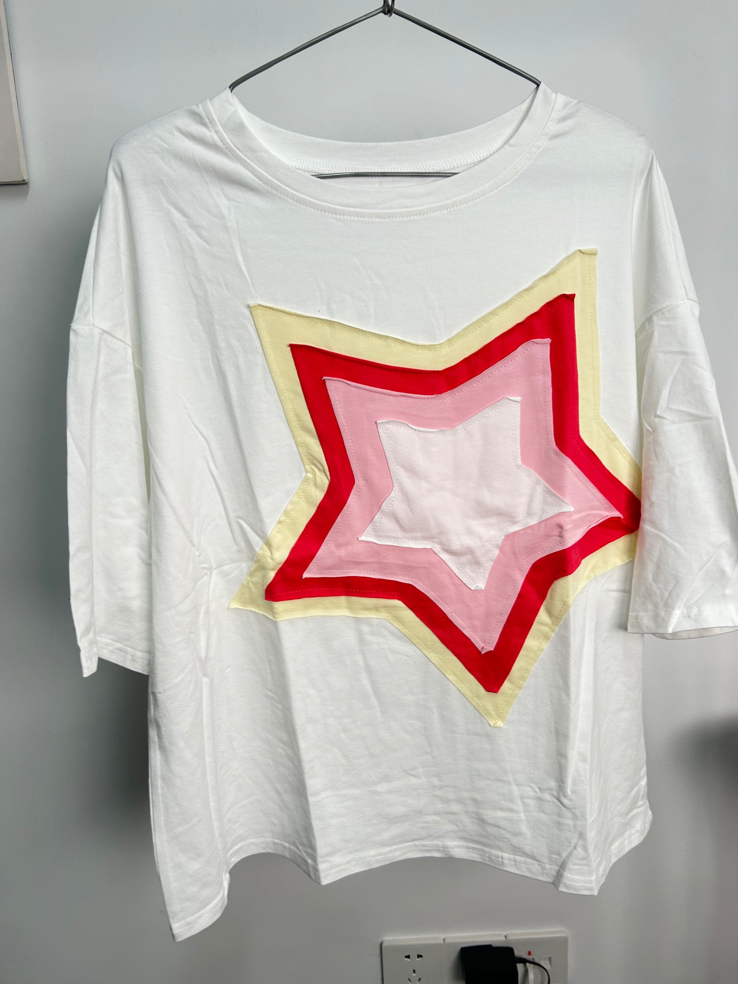 Star Patched Half Sleeve Oversized Tee