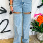 Slit-Front Wide Leg Rhinestone Jeans