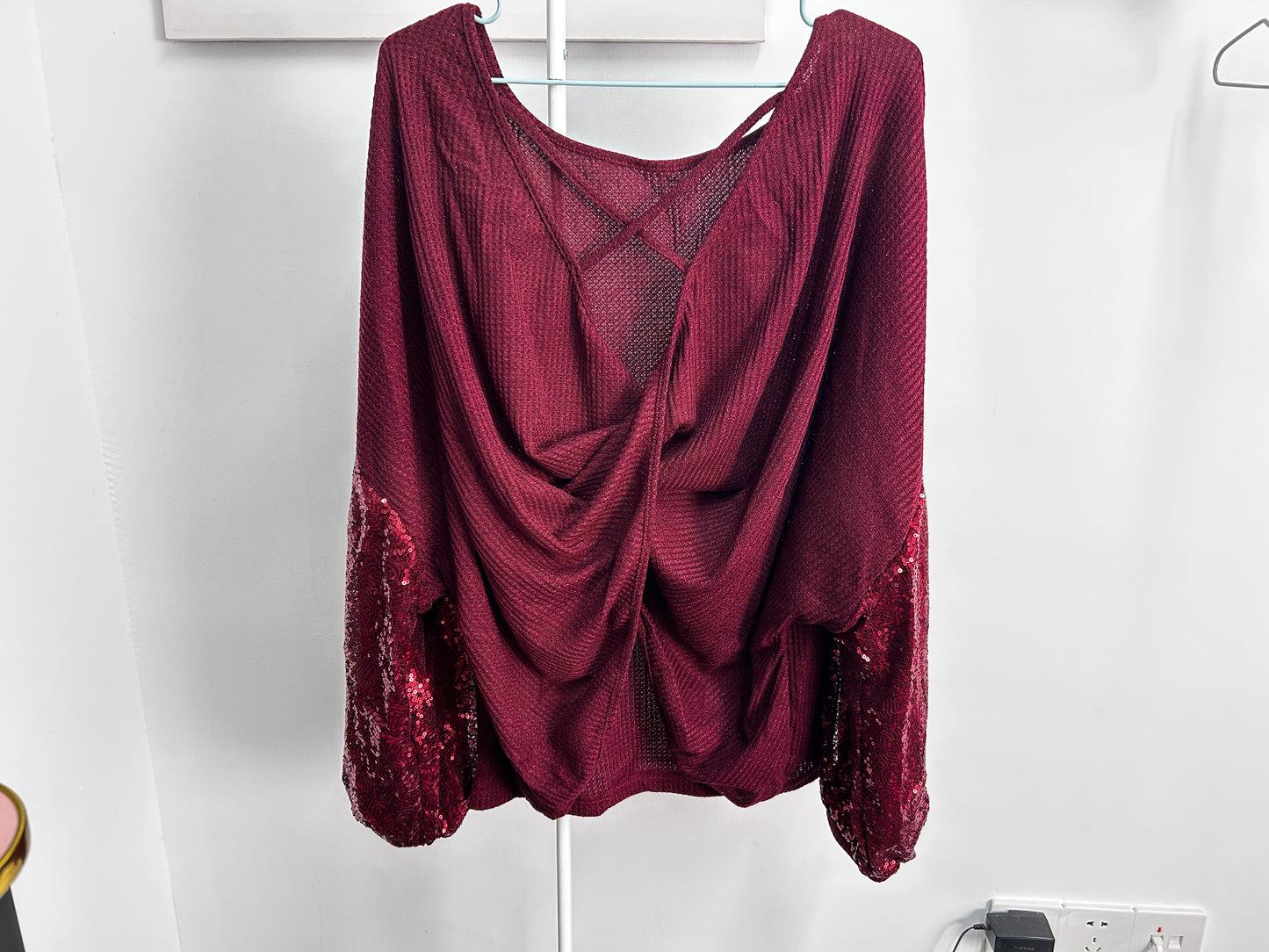 Sequin Open Back Waffle Knit Top