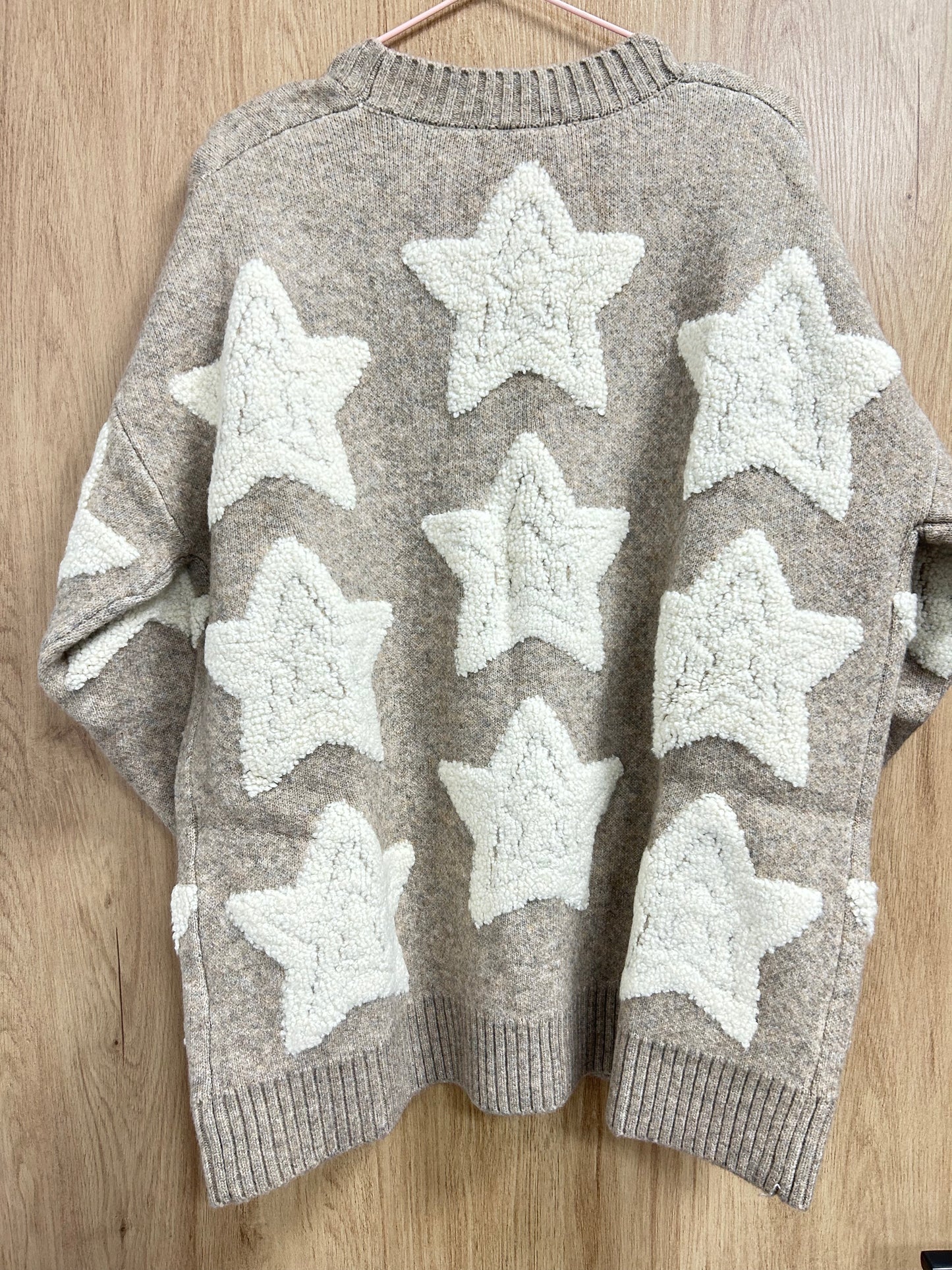 Star Textured Sweater Pockets Cardigan