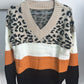 Leopard Color Block Long Sleeve Sweater