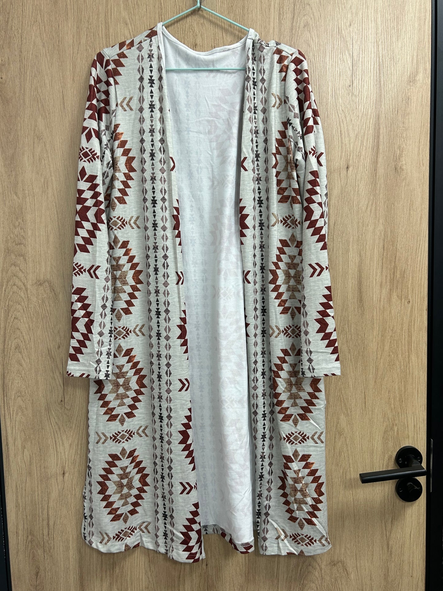 Aztec Open Front Long Cardigan