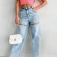 Slit-Front Wide Leg Rhinestone Jeans