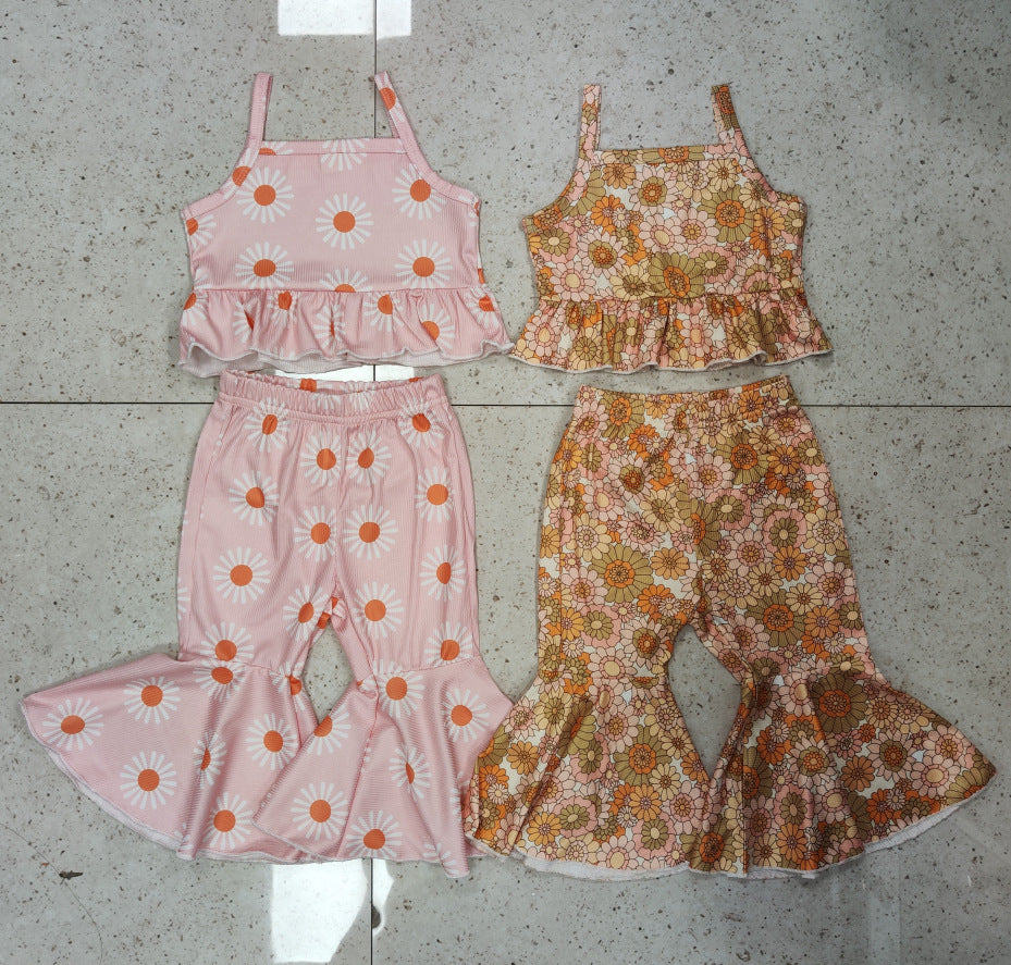 Kids Flower Suspender + Flared pant