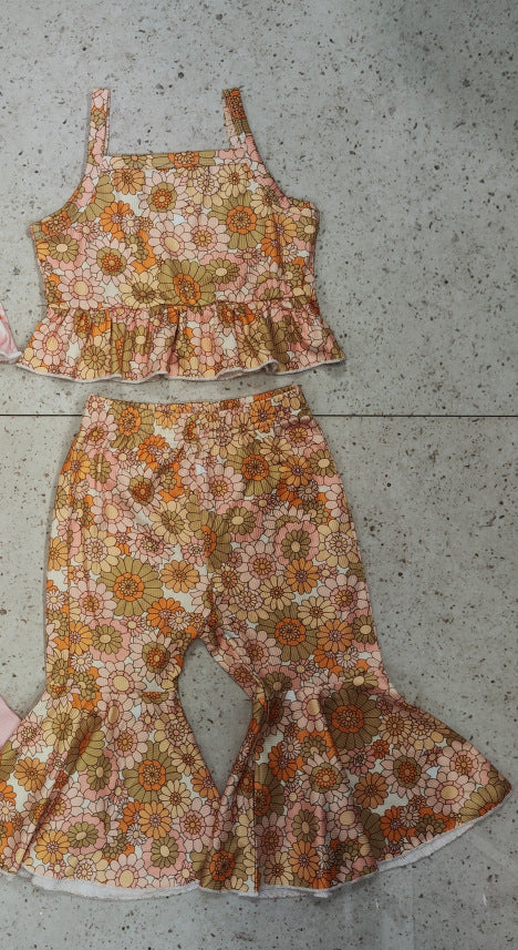 Kids Flower Suspender + Flared pant