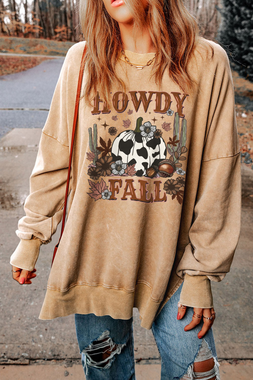 HOWDY FALL Pumpkin Print Sweatshirt