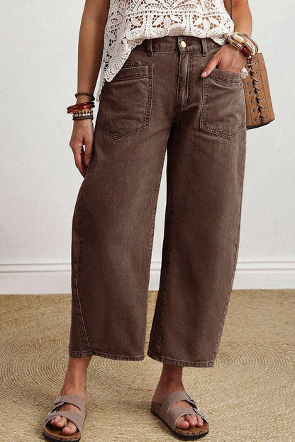 Square Patch Pocket Ankle-length Barrel Jeans