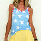 Sky Blue Tie Dye Star Print Striped Trim Round Neck Casual Tank Top