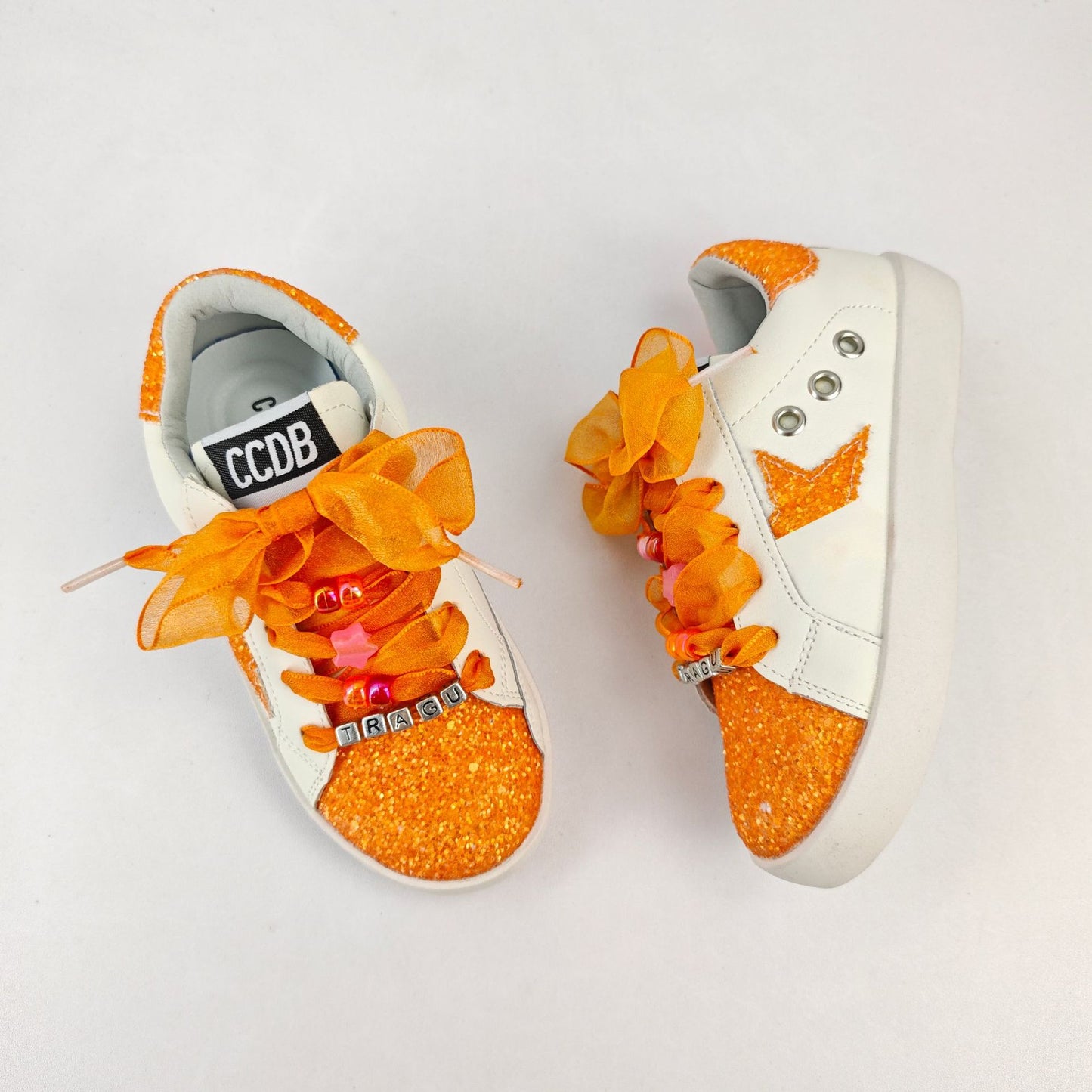 Glitter Star Orange Organza Laced Sneakers