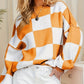 Women's Plus-Size Loose-Fit Color-Block Long-Sleeve Crew-Neck Knit Sweater