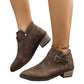 Women's Leather Block Heel Zipper Slip-on Martin Boots