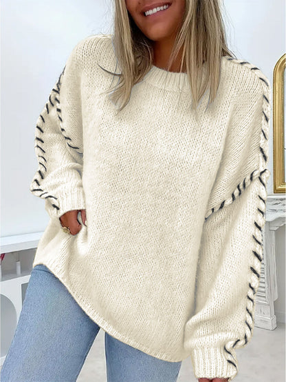 Solid Color Crew Neck Long-sleeved Pullover Sweater