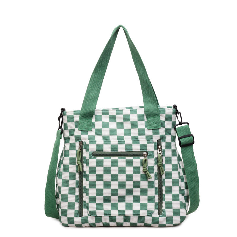 Checker Canvas Tote Bag Corduroy Bag