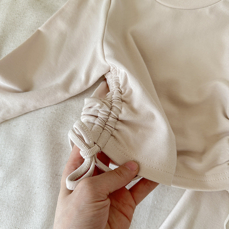 Girls' slim-fit solid color top and flared pants suit