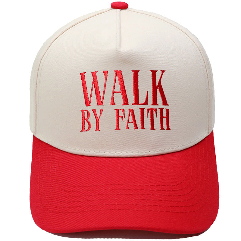 "Walk by Faith" Embroidered Retro Color-Block Trucker Hat