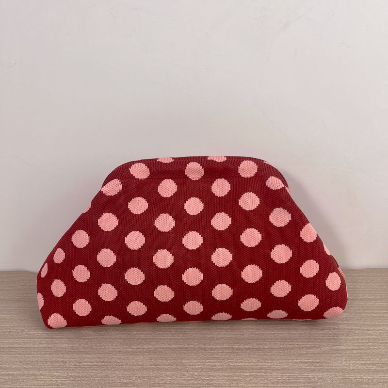 Polka Dot Knitted Kiss-Lock Clutch Bag