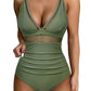 Leopard Mesh Insert V Neck High Waist Monokini