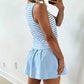 Sky Blue Stripe Slim Tank Contrast Ruffle Mini Skort Set