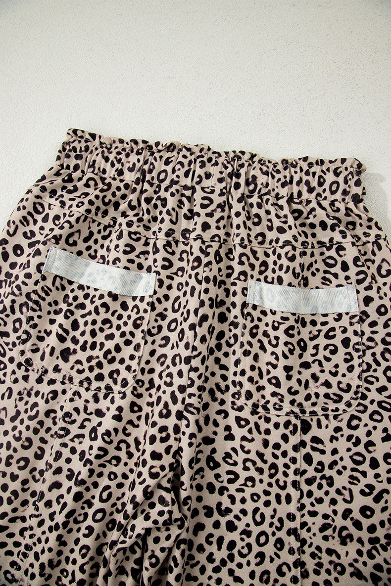 Leopard Print Wide Leg Terry Knit Pants