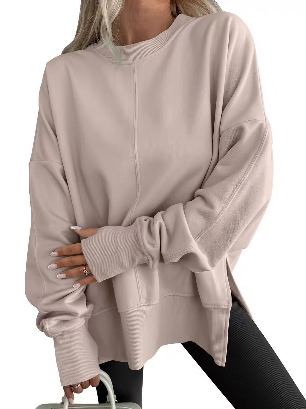 Side-slit Panelled Crew-neck Sweatshirt
