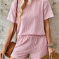 Ribbed Crew Neck Top + Shorts Two-piece Set