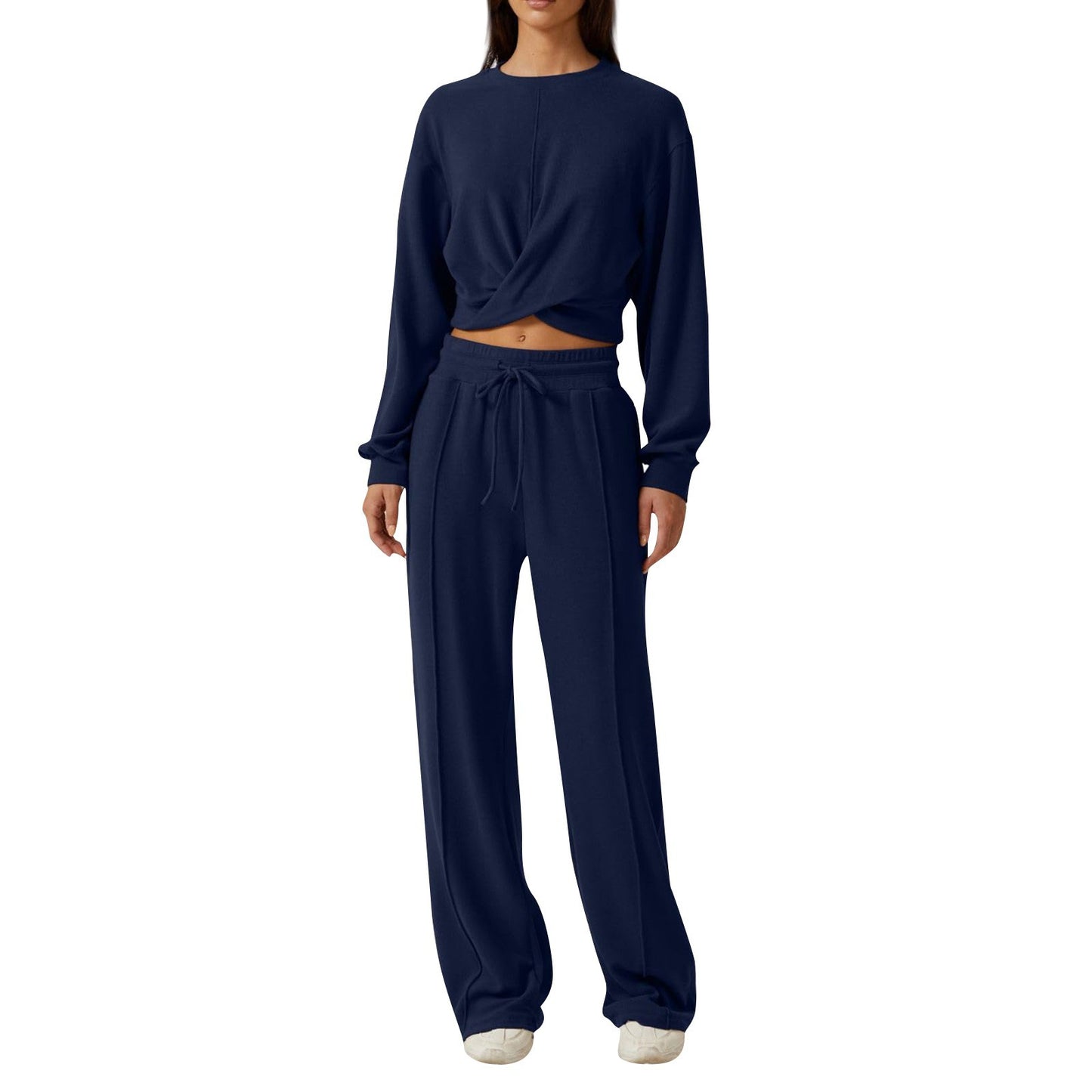 Women's Round Neck Long-sleeved Top and Wide-leg Pants Suit