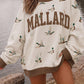 Beige Western Mallard Letter Print Baggy Pullover Sweatshirt