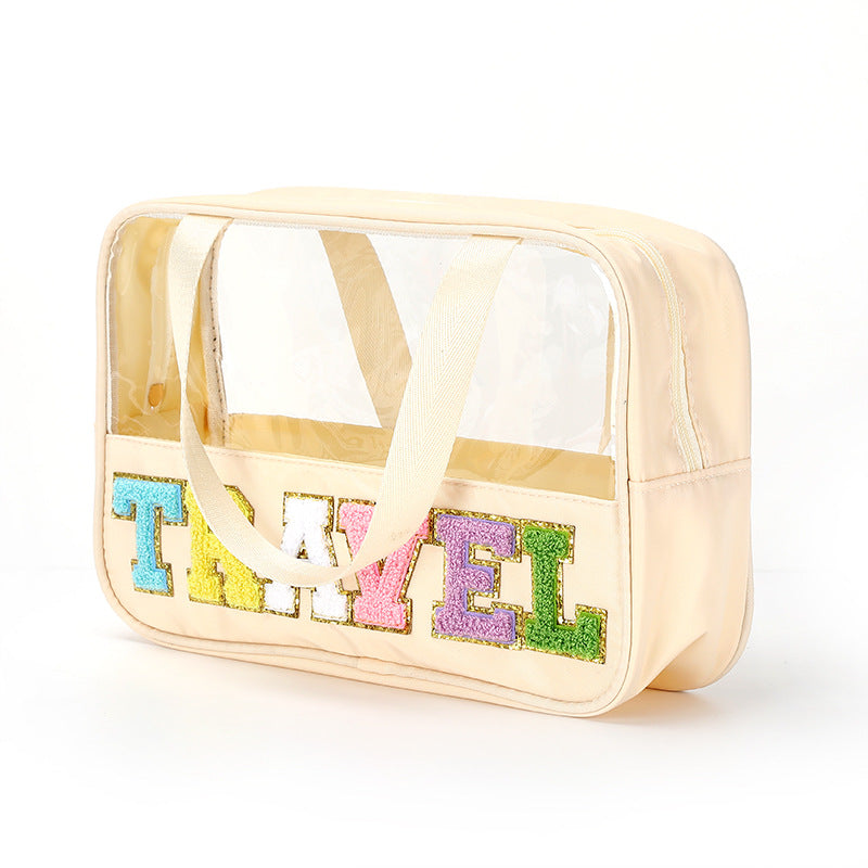 Travel Patch Clear PVC And PU leather Makeup Toiletry Storage Bag