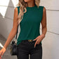 Solid Color Crew Neck Pleated Tank Top