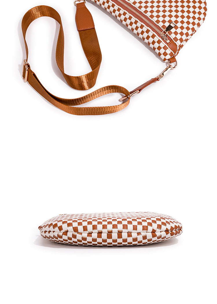 Checkered Woven Crossbody Fanny Pack with Coin Purse
