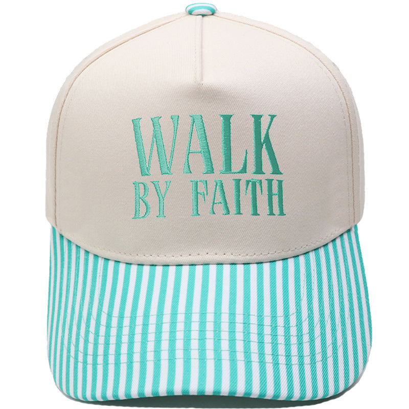 "Walk by Faith" Embroidered Retro Color-Block Trucker Hat