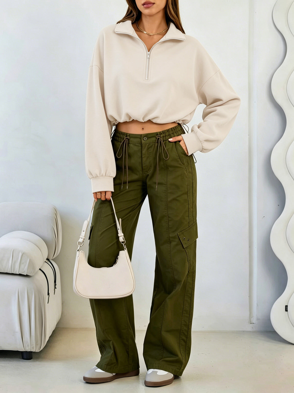 Women's Cropped Half-Zip Sweatshirt