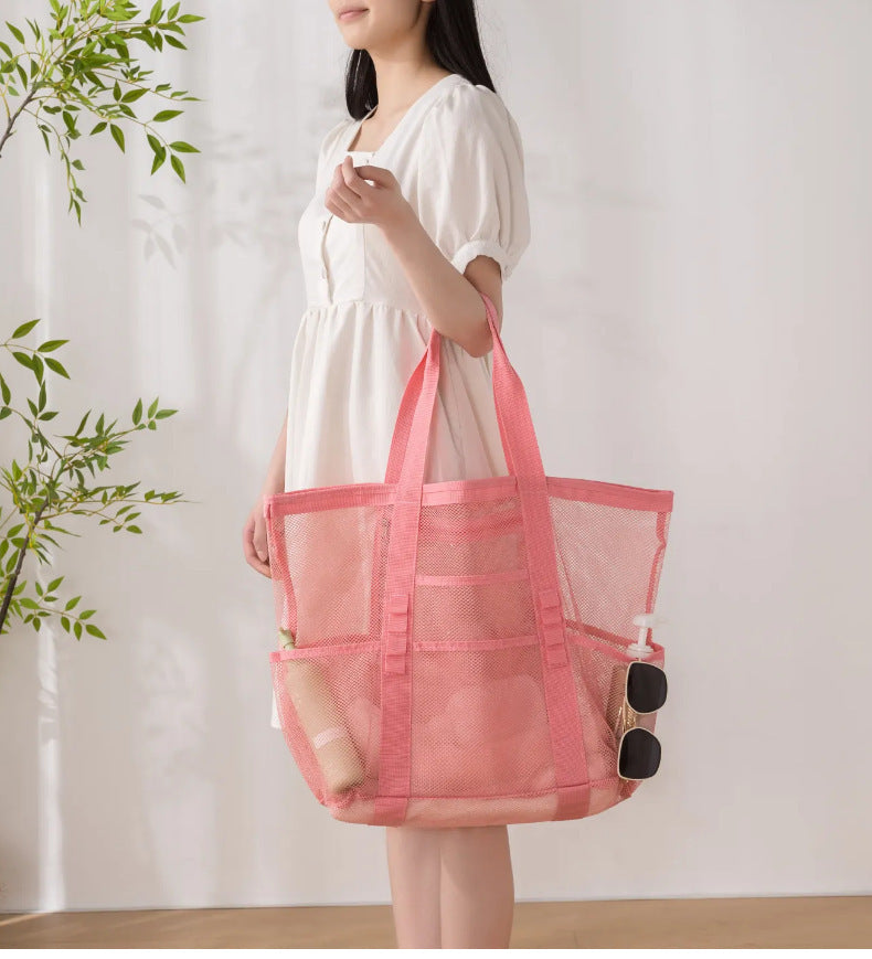 Mesh Fabric Travel Storage Bag Large Capacity Visual Partition Storage Handbag