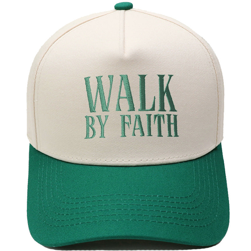 "Walk by Faith" Embroidered Retro Color-Block Trucker Hat