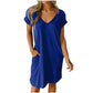 V-neck Short Sleeve Pocket Dress