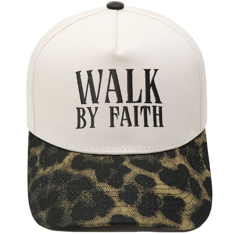 "Walk by Faith" Embroidered Retro Color-Block Trucker Hat