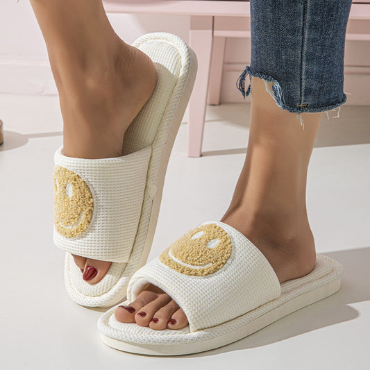 Happy Face Open Toe Winter Slippers
