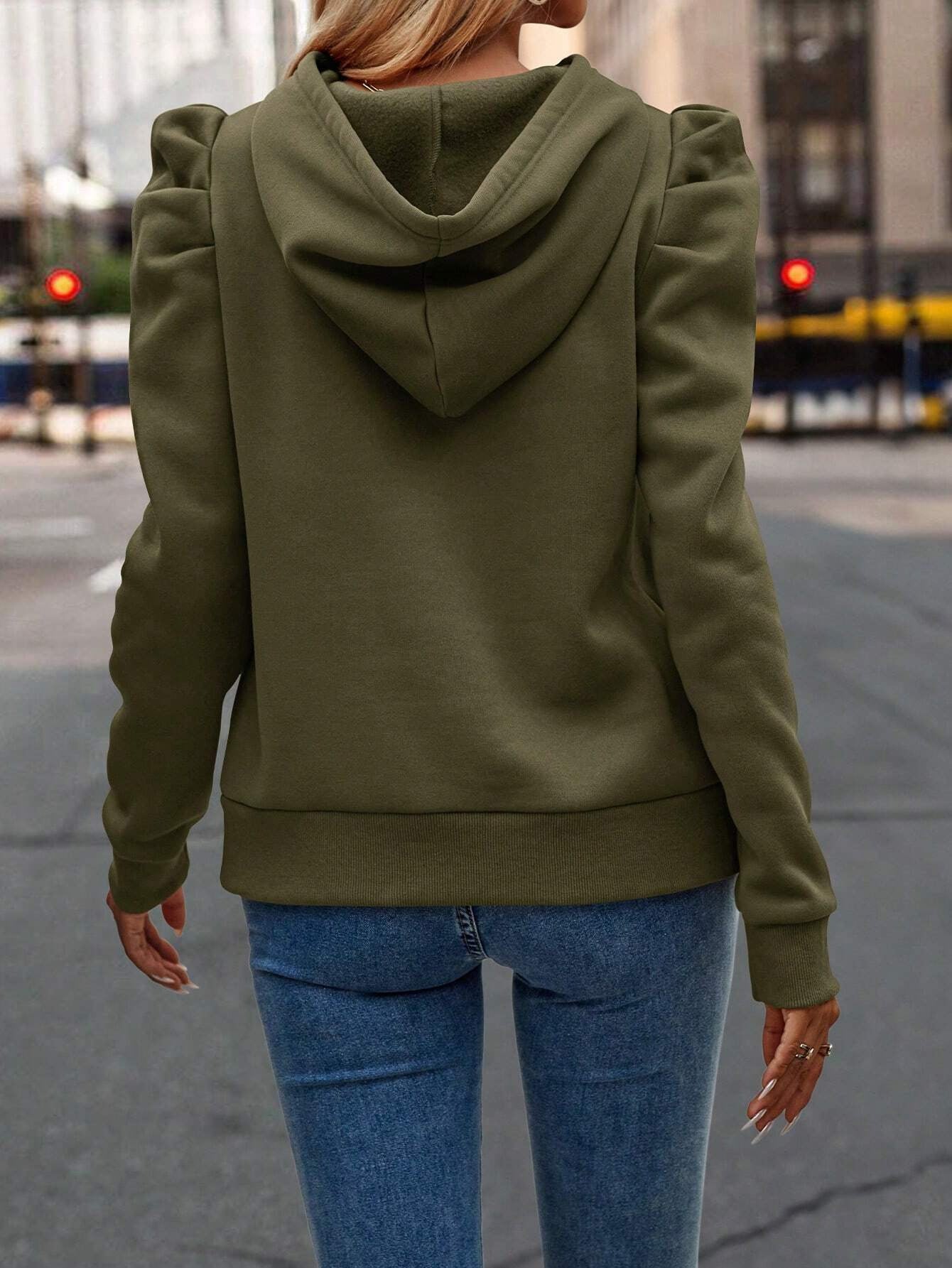 Ruched Puff Long Sleeve Hoodie