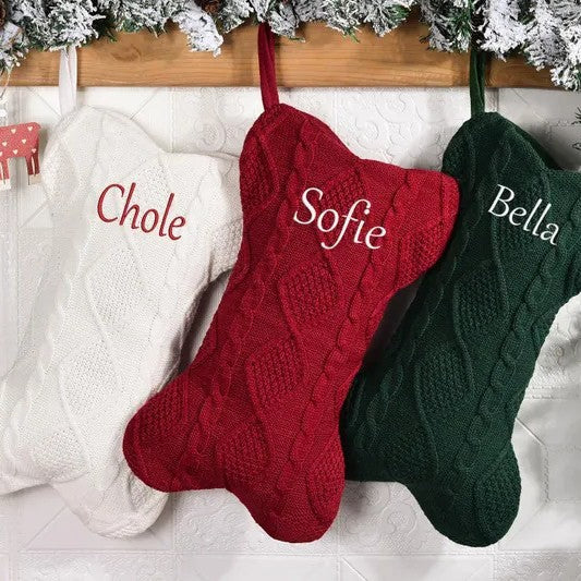 Custom Dog Bone Cable-Knit Christmas Stockings