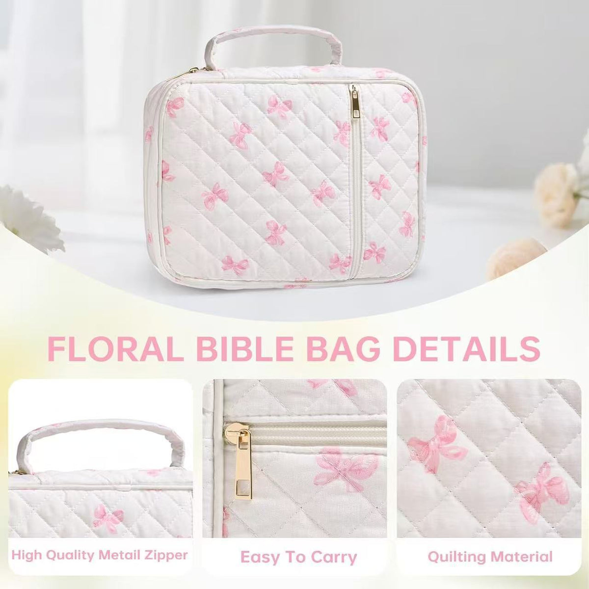 Floral Quilted Bible Cover Large Capacity Bible Case