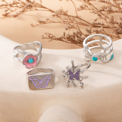 Ring Vintage Spider Web Flower Butterfly Ring