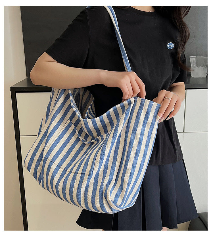 Large Capacity Striped Canvas Bag