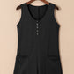 Black Waffle Sleeveless U Neck Buttons Romper With Pockets