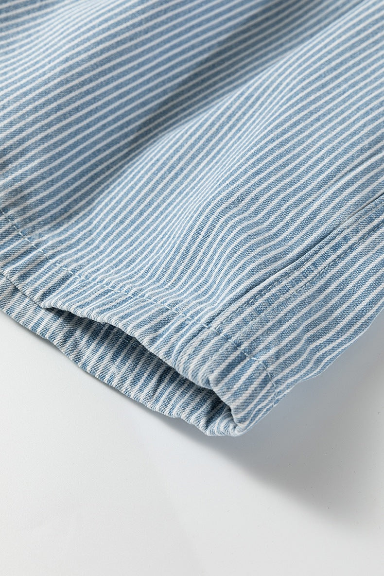 Stripe Drawstring Elastic Waist Casual Denim Shorts